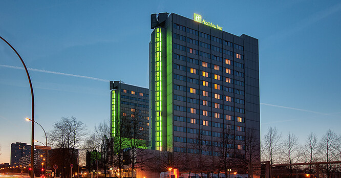 Holiday Inn Berlin City East exterior at night time